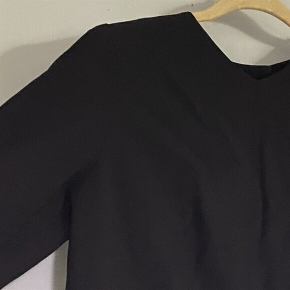 Vintage Top Blouse Womens Black Medium Formal Crepe Bead Trim Back Button Boxy - Picture 3 of 6